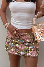 Geometric Splice Sequin Mini Skirt image 1