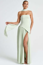 Solid Bustier High Slit Formal Dress image 11