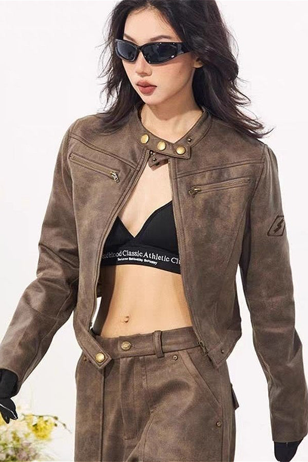 Vintage Stand Collar Suede Jacket image 2