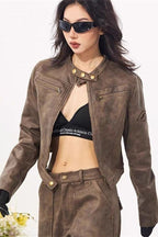 Vintage Stand Collar Suede Jacket image 2