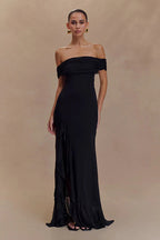 Off-Shoulder Ruffle Mesh Split Maxi Party Dress image 13