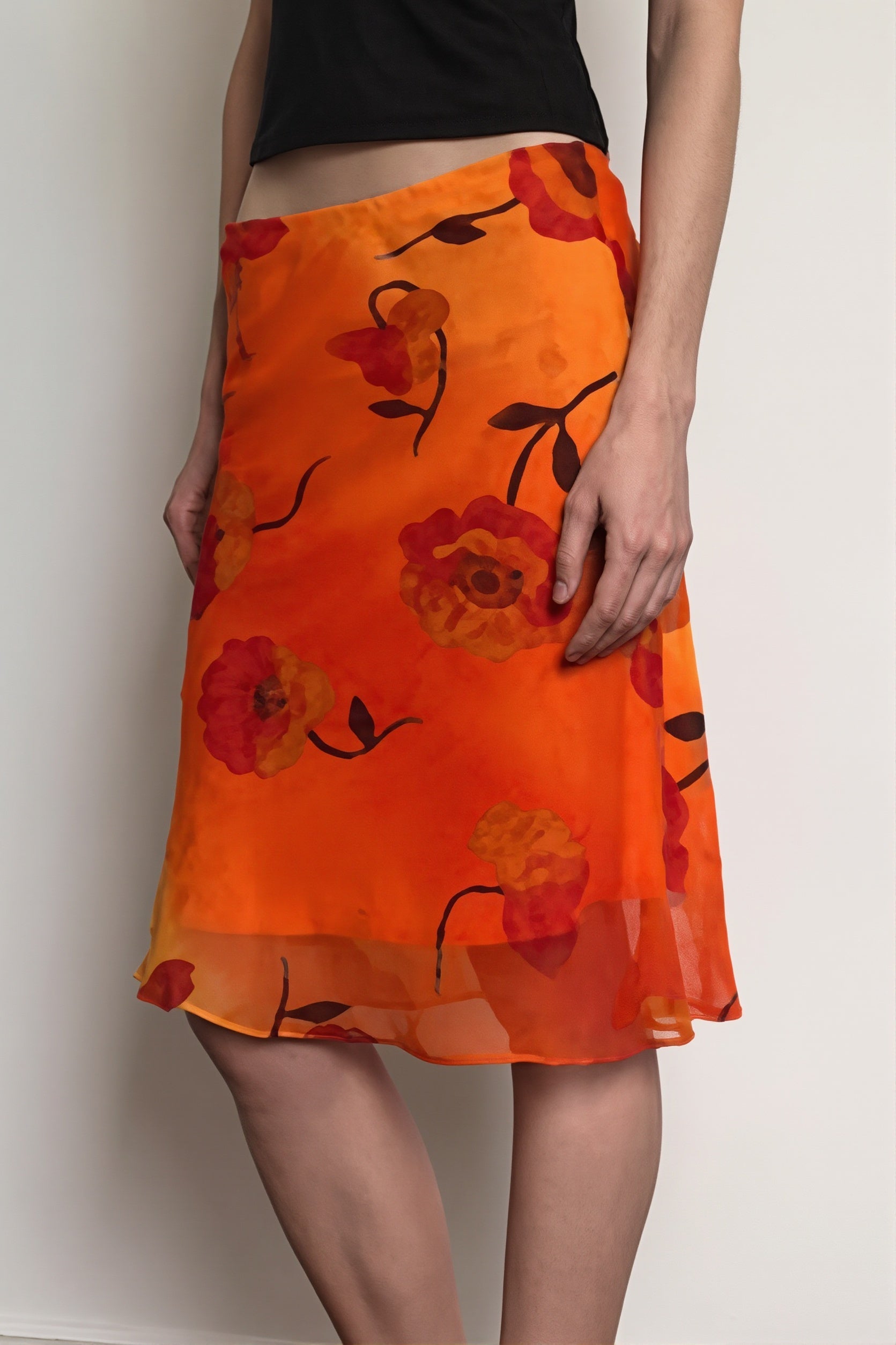 Retro Floral Contrast Chiffon Skirt image 2