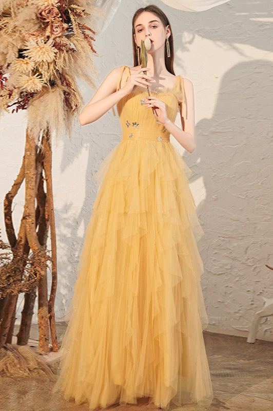 Yellow Spaghetti Strap Mini Formal Dress image 3