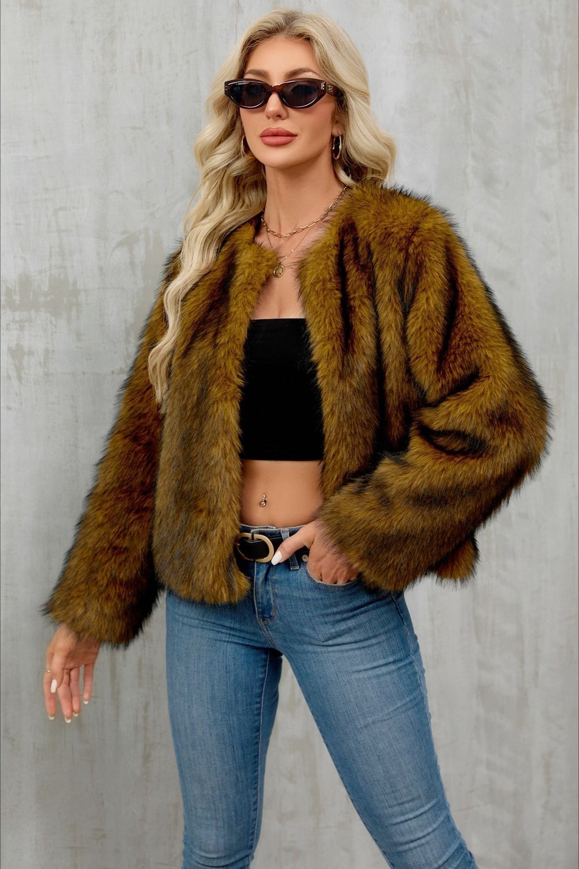 Plush Short Fur Open Cardigan Coat image 6