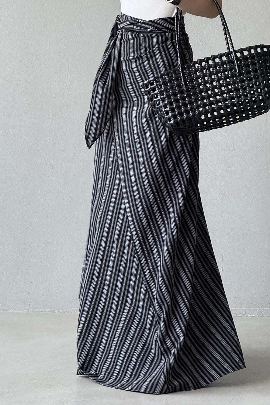 High Waist Striped Tie Waist A Line Maxi Skirt image 8