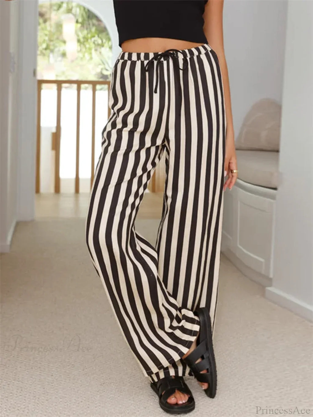 Baggy Striped Drawstring Wide Leg Summer Pant image 1