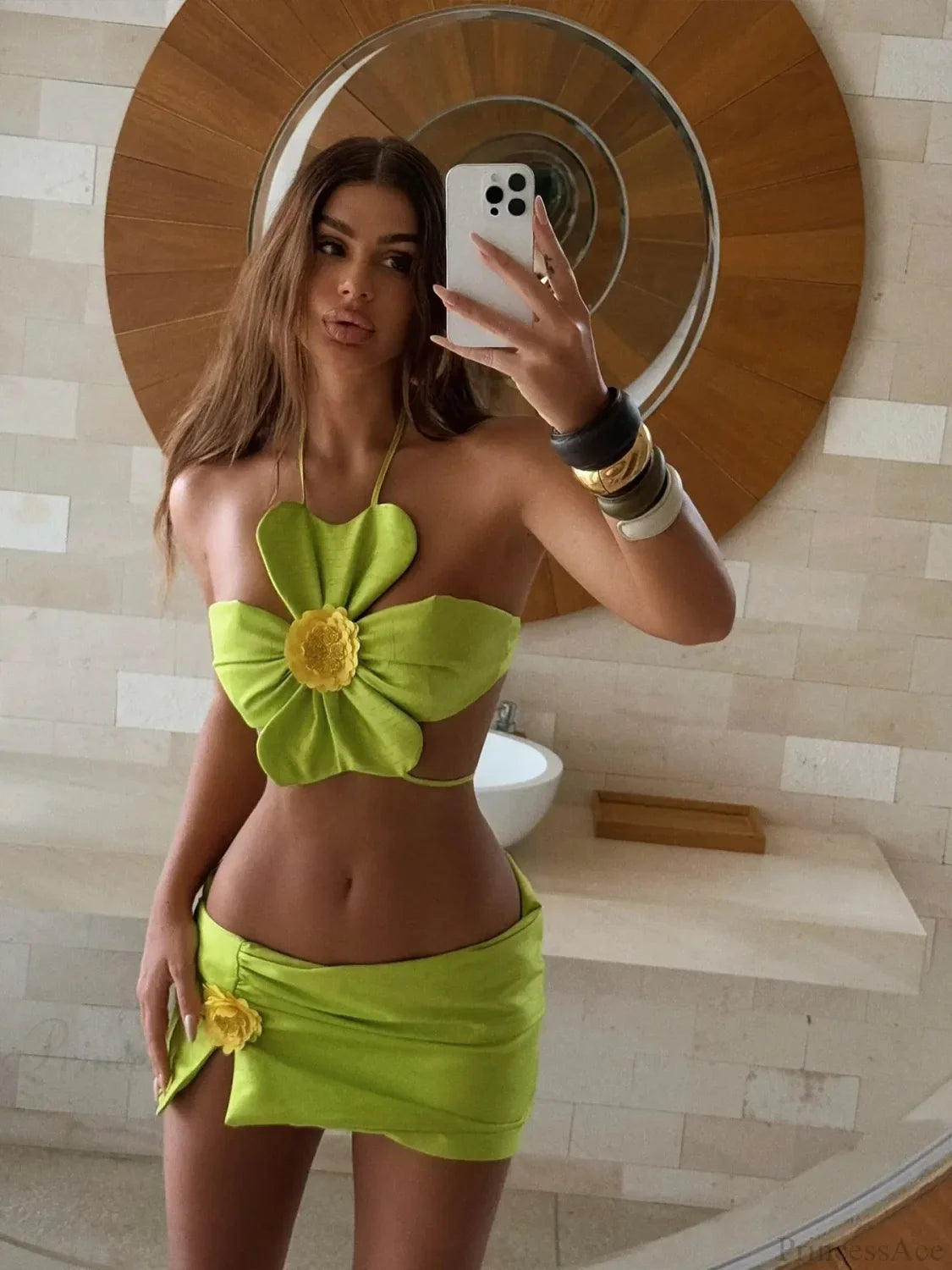 Bandage 3D Flower Skirt Three Piece Swimsuit image 2