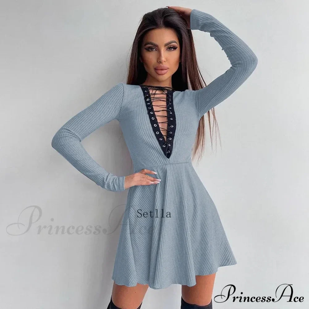 Bandage A-Line Lace Up Long Sleeve Mini Dress image 4