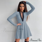 Bandage A-Line Lace Up Long Sleeve Mini Dress image 4