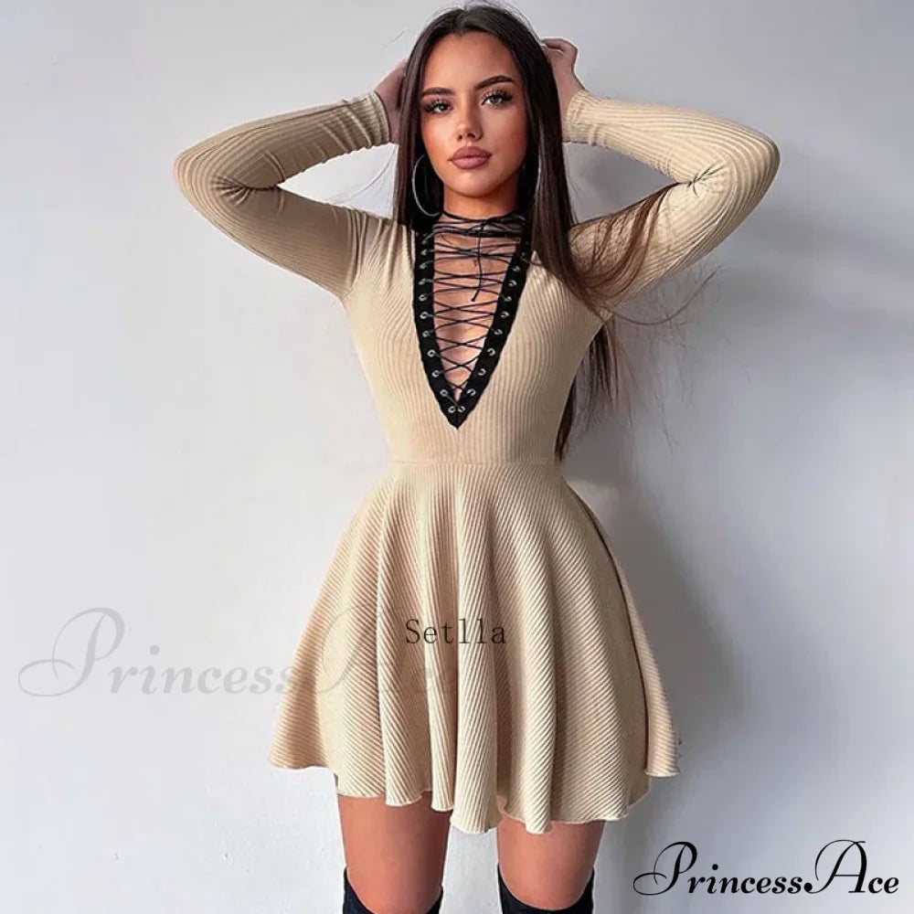 Bandage A-Line Lace Up Long Sleeve Mini Dress image 6