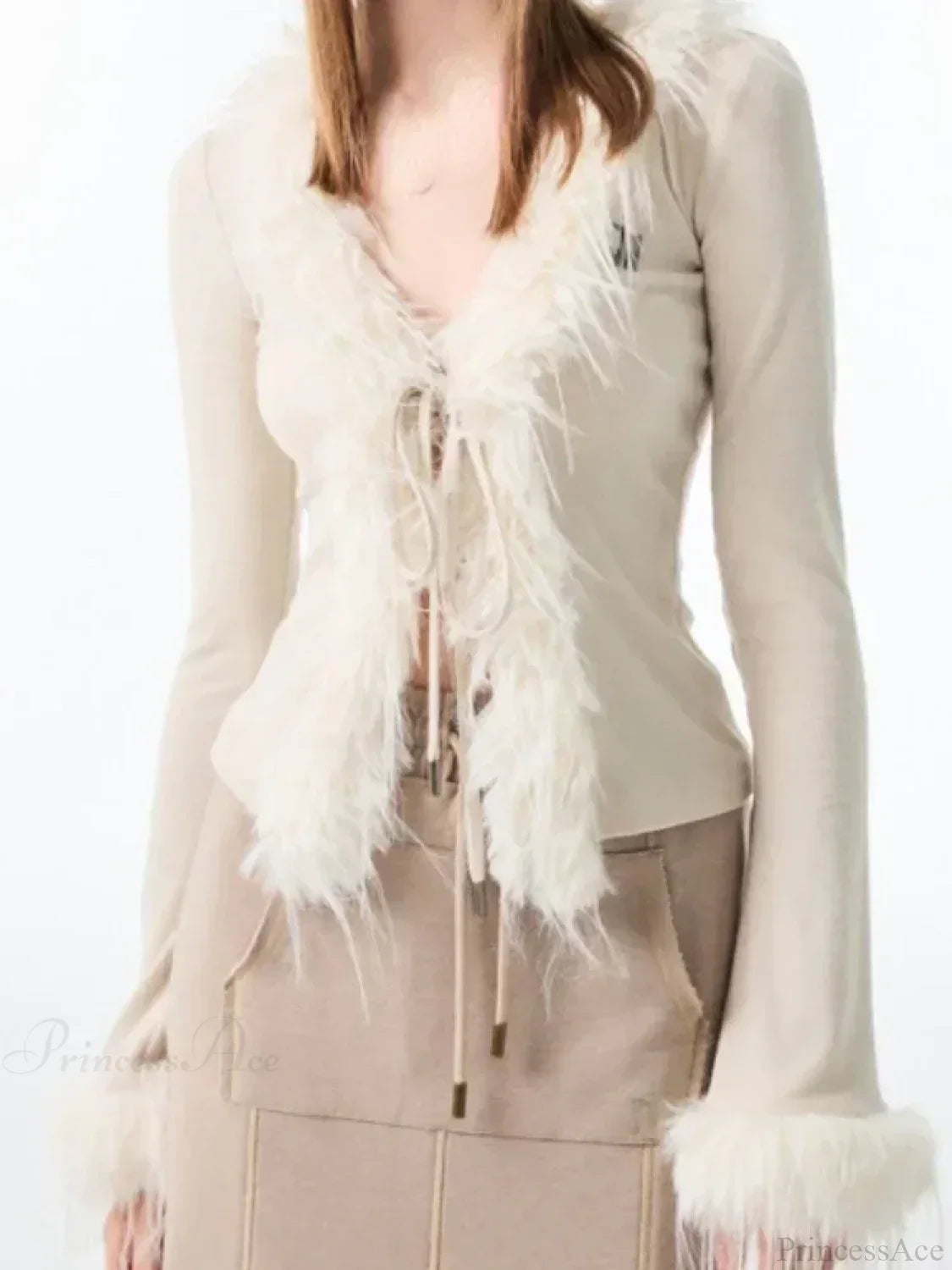 Bandage Fur Patchwork V-Neck Cardigan image 3