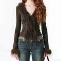 Bandage Fur Patchwork V-Neck Cardigan image 5