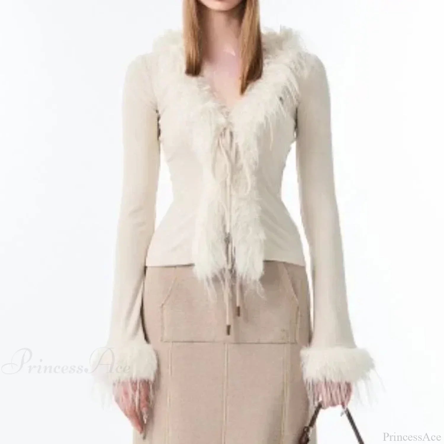 Bandage Fur Patchwork V-Neck Cardigan image 6