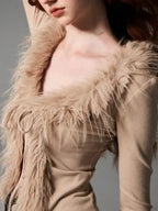 Bandage Fur Patchwork V-Neck Cardigan image 1