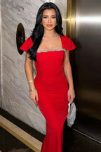 Bandage Rhinestone Square Neck Raglan Sleeve Party Dress image 2