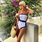 Bandeau Color Block Dots Designer Swimsuit One Piece image 3