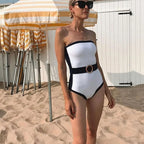 Bandeau Color Block Dots Designer Swimsuit One Piece image 2