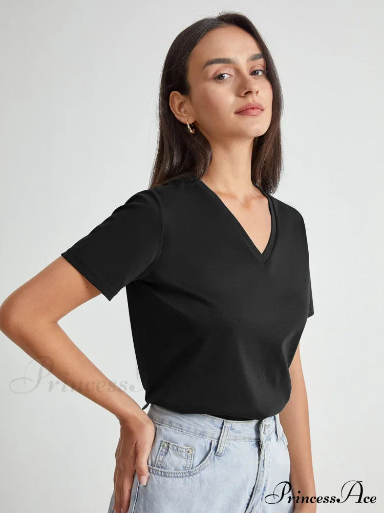 Basic Everyday Graceful V-Neck T-Shirt image 4