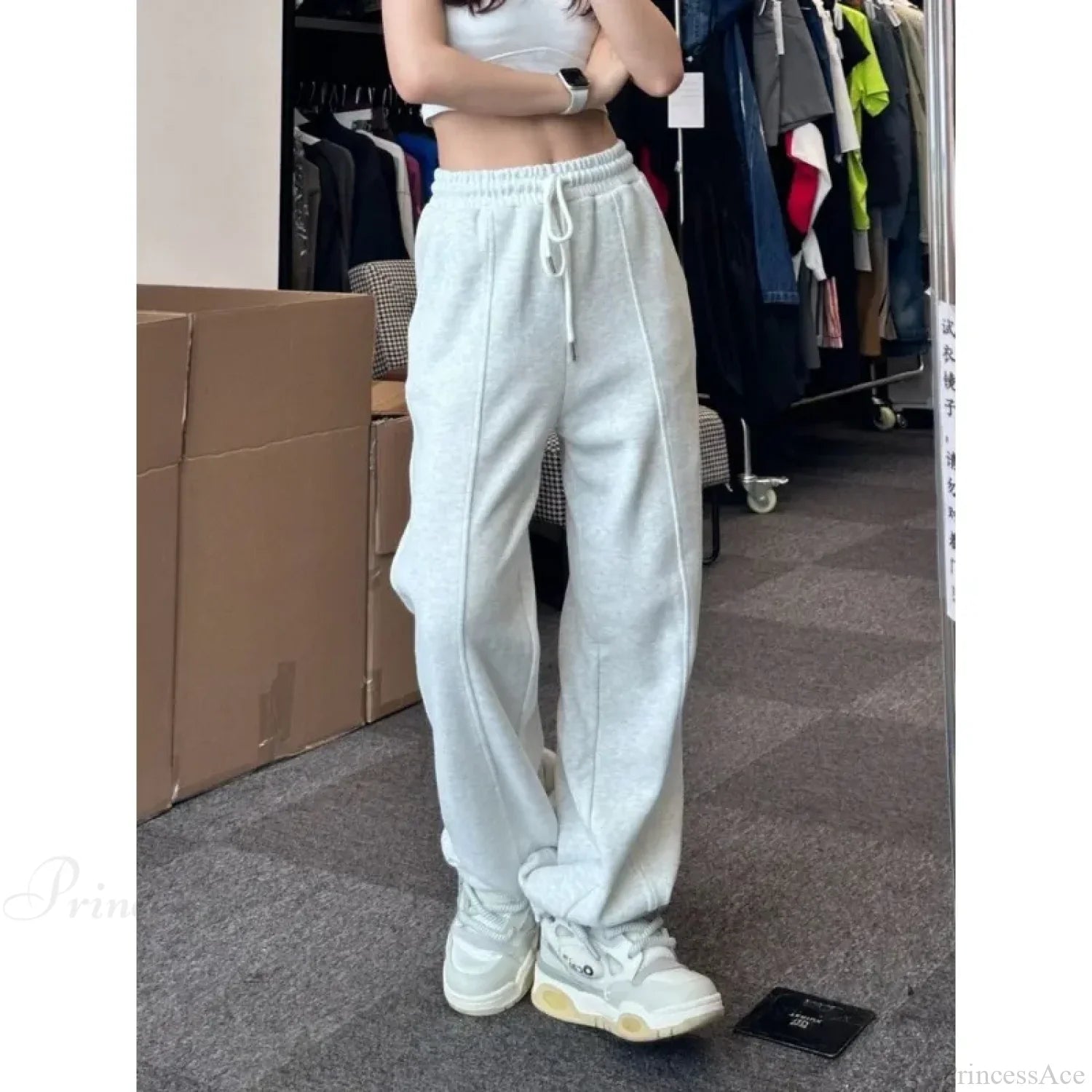 Basic Grey Knit Jogger Pants image 4