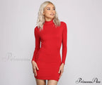 Basic Ribbed Knit Charming Long Sleeve Mini Dress image 13