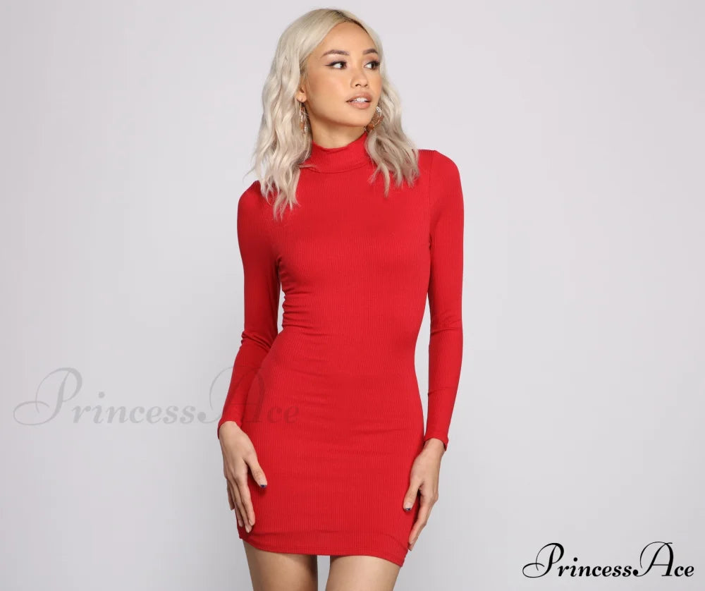 Basic Ribbed Knit Charming Long Sleeve Mini Dress image 13