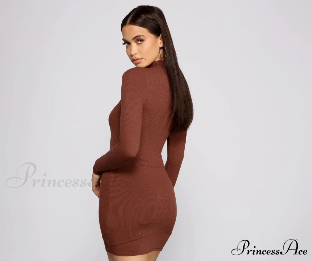 Basic Ribbed Knit Charming Long Sleeve Mini Dress image 10
