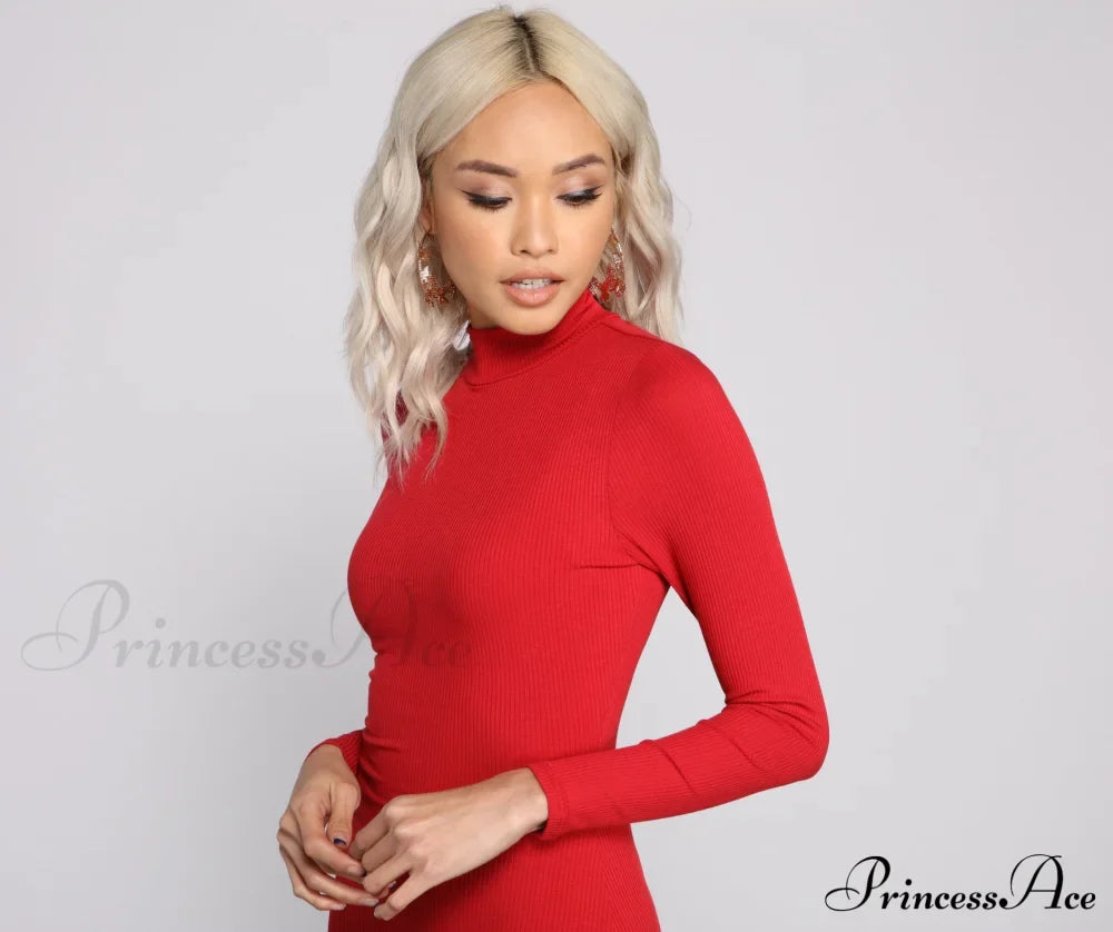 Basic Ribbed Knit Charming Long Sleeve Mini Dress image 15