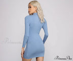 Basic Ribbed Knit Charming Long Sleeve Mini Dress image 6
