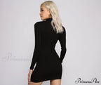 Basic Ribbed Knit Charming Long Sleeve Mini Dress image 2