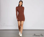 Basic Ribbed Knit Charming Long Sleeve Mini Dress image 12