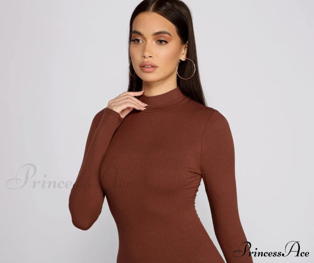 Basic Ribbed Knit Charming Long Sleeve Mini Dress image 11