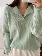 Basic Warm Vintage Green Oversized Loose White Sweater image 1