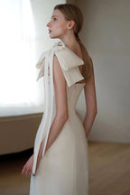 Satin Minimalist Bow High Slit Reception Dress image 3