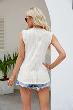 Maelle Eyelet Tank detail view styled for Avrienne