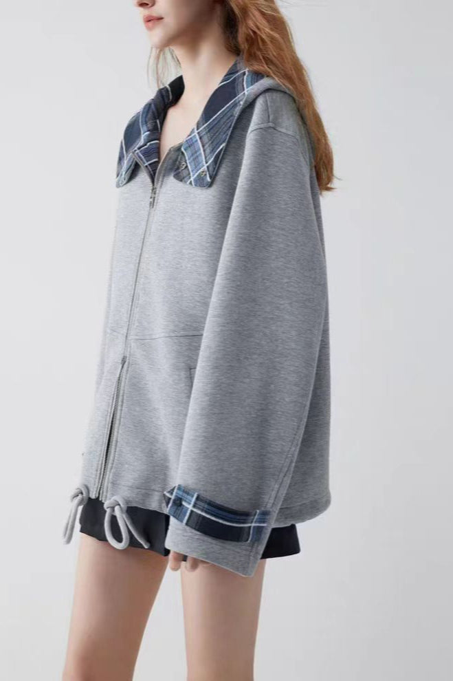 Checked Patchwork Casual Hoodie image 4