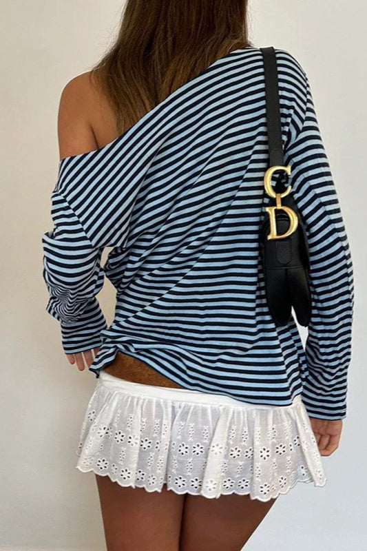 Color Block Striped V Neck Loose Knit Long Sleeve Blouse image 3