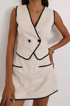 Sleeveless V Neck Vest Skirt Cotton Skirt Set image 2