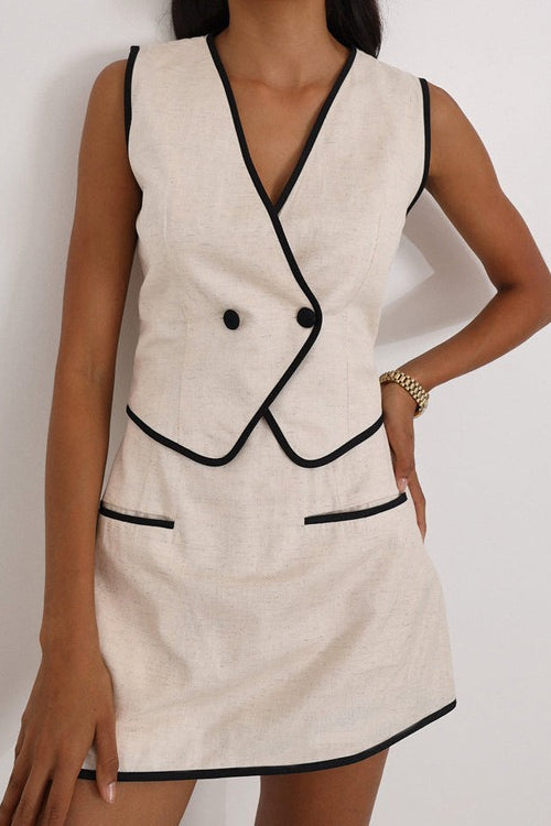 Sleeveless V Neck Vest Skirt Cotton Skirt Set image 2
