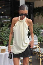 Chiffon Ruffle Halter Tie Back Sleeveless Halter Top image 1