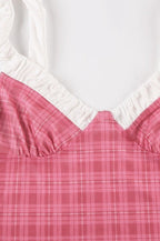 Red Plaid Mesh Ruched Two Piece Set image 7