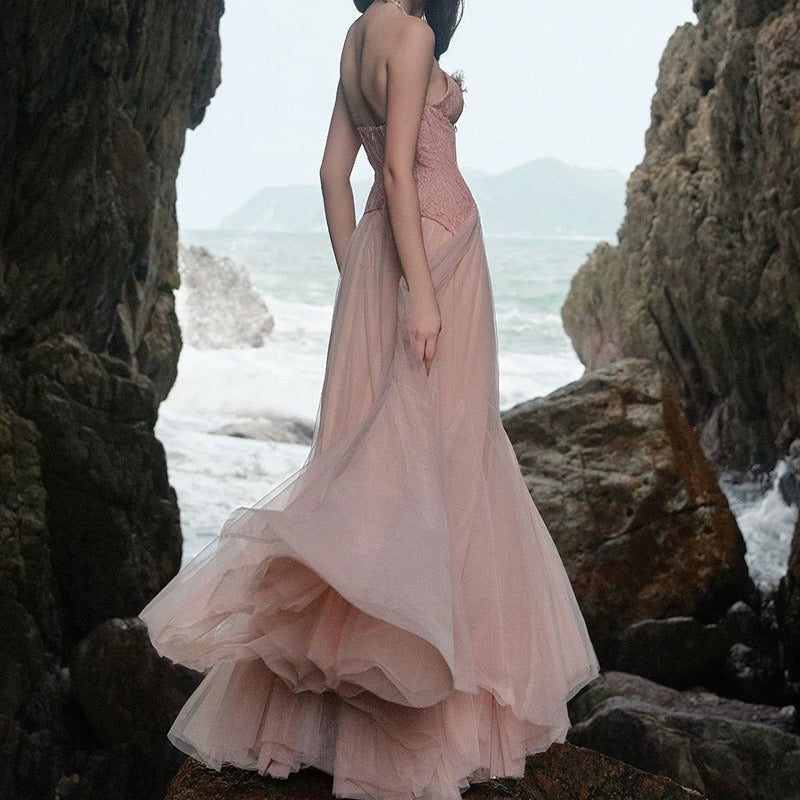 Lace Bone Tube Mesh Flared Prom Dress image 4