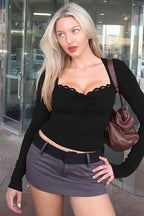 Lace Trimmed Slim Fit Bodysuit Knit Top image 6
