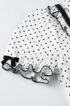 Lapel Button Bow Polka Dot Blouse image 5