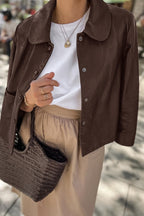 Faux Leather Fleece Collar Jacket image 1