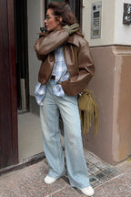 Brown Faux Leather Moto Jacket image 5