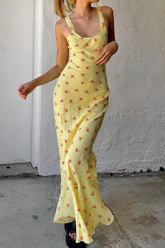 Floral Print Suspender Dress Long Fishtail Maxi Dress image 2