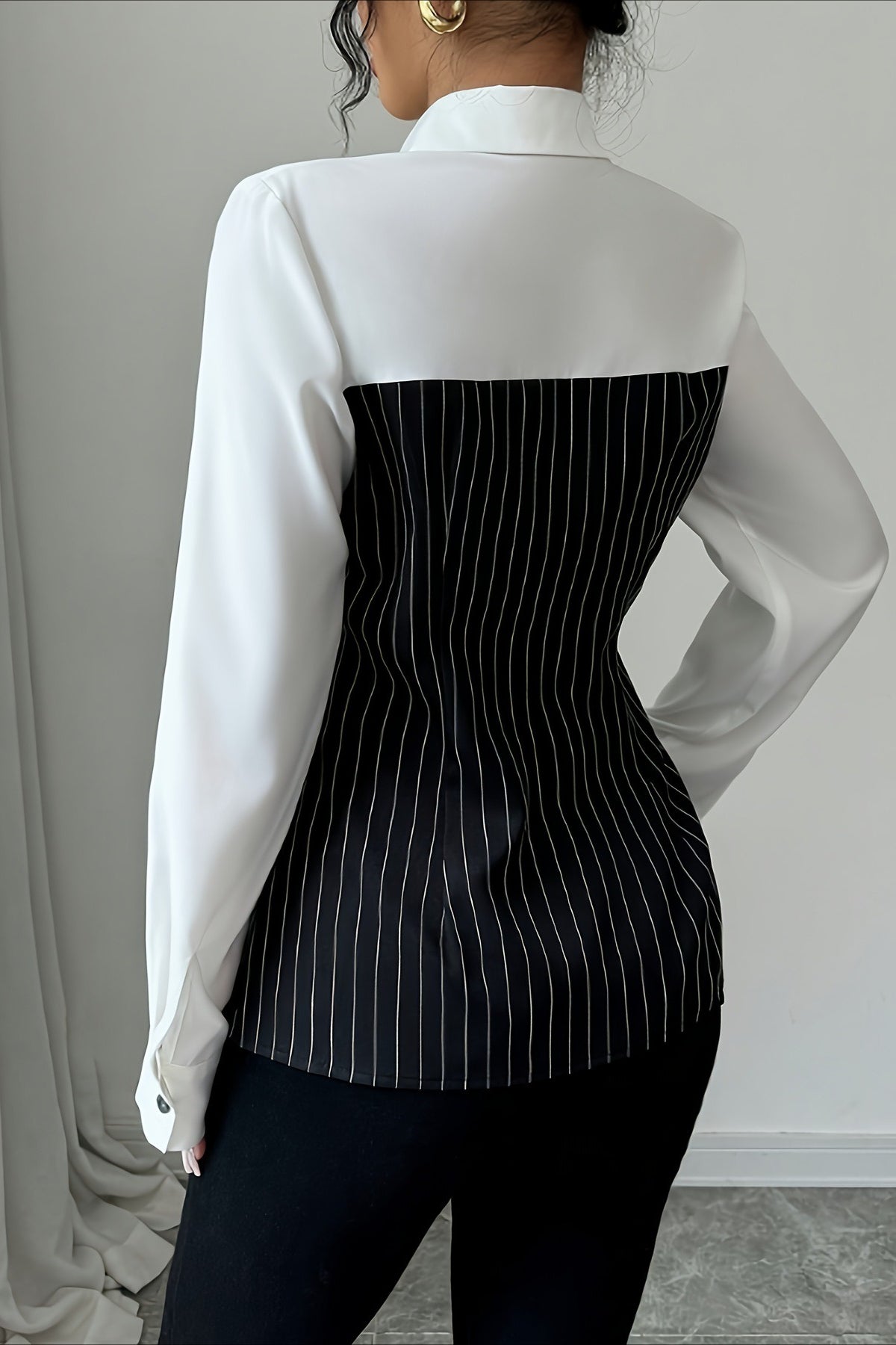 Striped Patchwork Button Blouse image 3