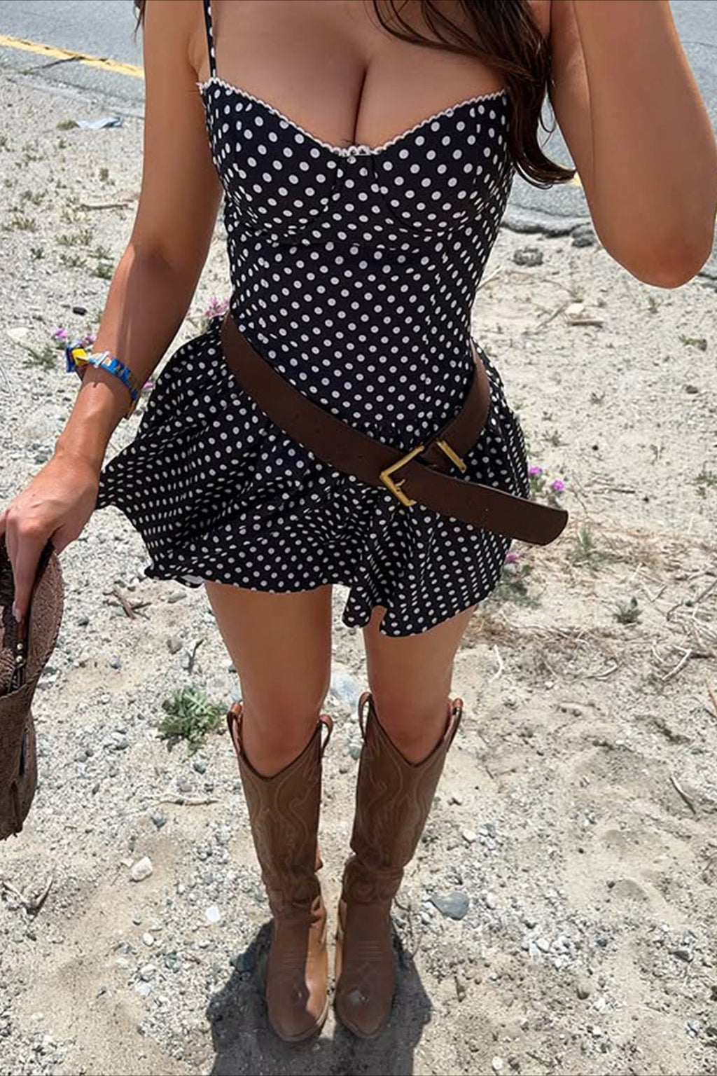 Sexy Polka Dot Bandeau Tie Waist Mini Dress image 4