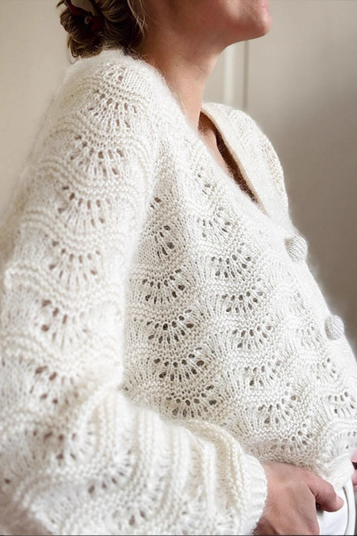 Autumn-Winter New Crochet Hollow-Out V-Neck Knit Cardigan image 3