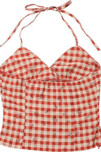 Fresh Red Plaid Backless Halter Top image 6